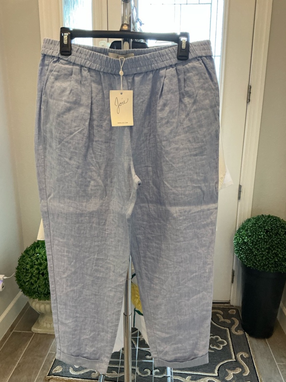 Joie Men's Light Blue Relaxed Linen-Blend Elastic Waist Pants